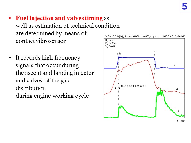 Fuel injection and valves timing as well as estimation of technical condition are determined